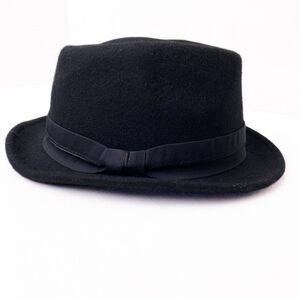 Nine West Black Wool Fedora Hat With Ribbon Accent - One Size